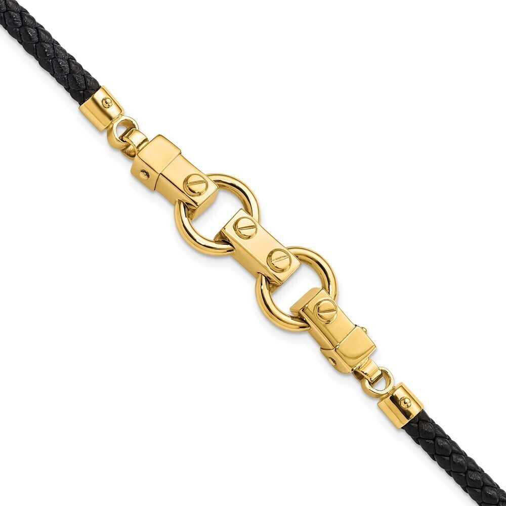 Kazi Luxury 14K Polished Fancy Link Leather Bracelet